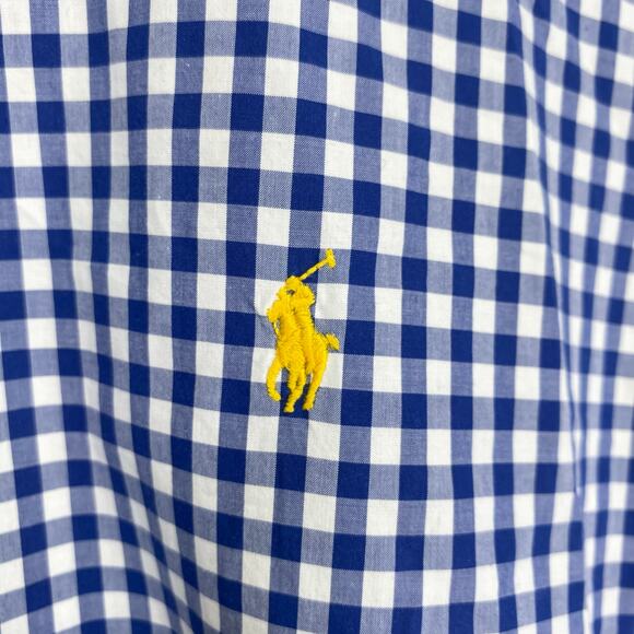 Ralph Lauren Blue Gingham Short Sleeve Button Down Oxford Shirt Mens XL Preppy - Picture 3 of 8